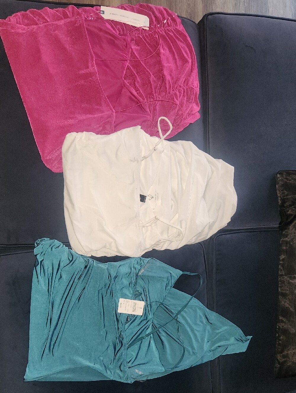 Windsor Fuchsia, White & Teal Ruched Slip Midi Dresses - Picture 3 of 3